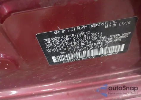 2016 Subaru Impreza 2.0I Sport Premium from USA, damaged, VIN JF1GPAP67G8300520